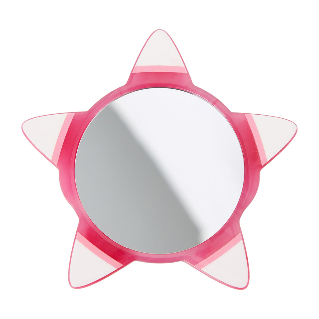 Close-up of Pokémon Meteno mirror with protective case, made in Japan