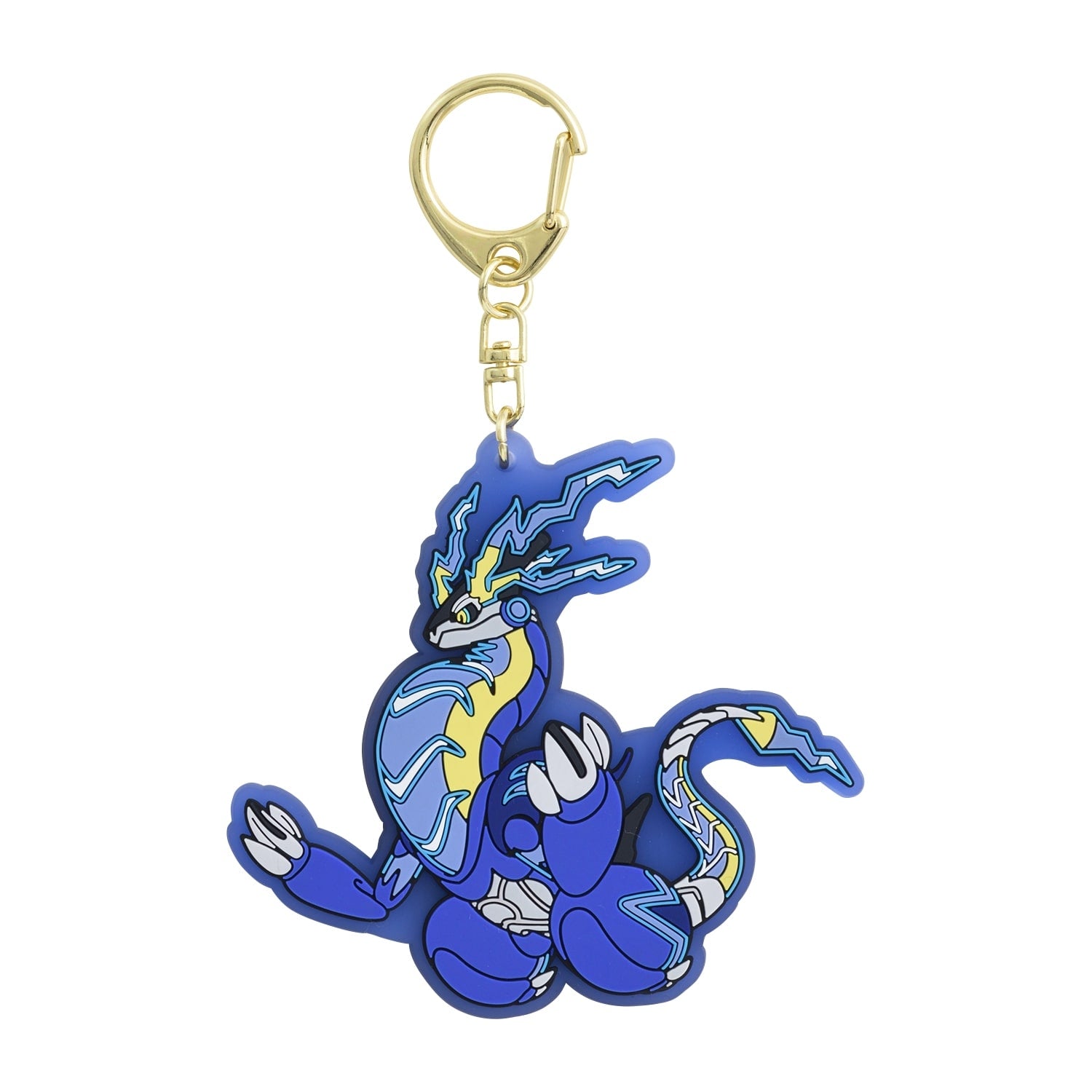 Miraidon rubber keychain with official artwork from Japan, featuring Electric/Dragon-type Pokémon design