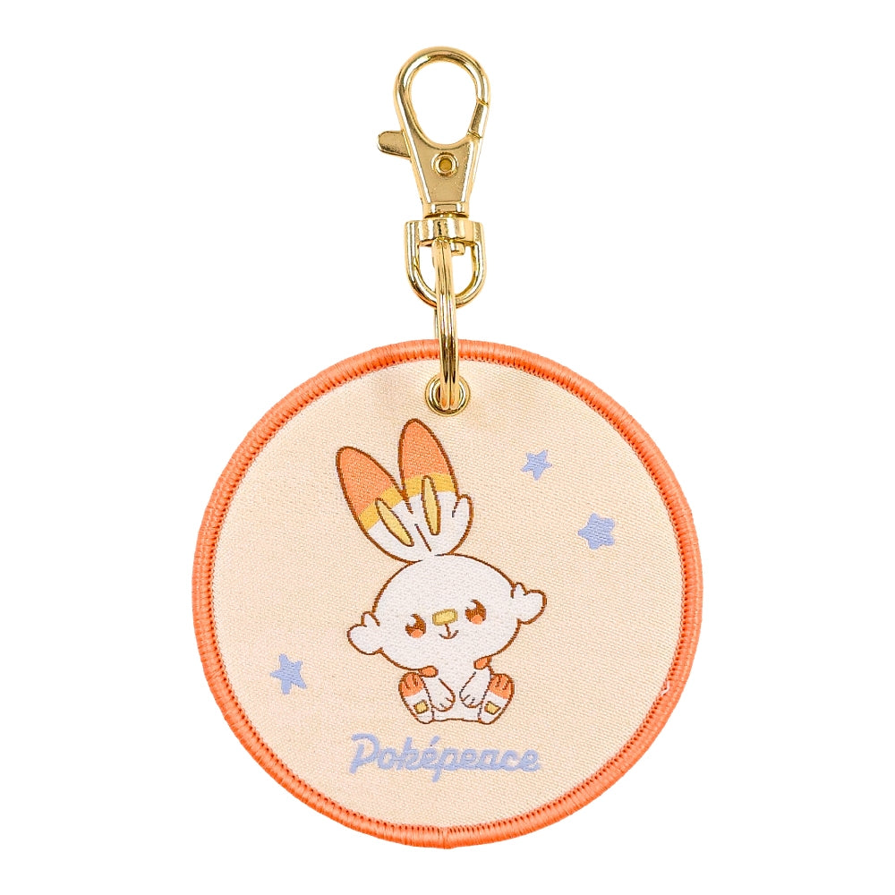 Woven Hibani Pokepiece keychain with Scorbunny design from Japan