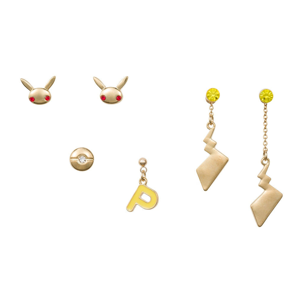 Pikachu earrings set from Japan, 6 pieces, colorful anime design