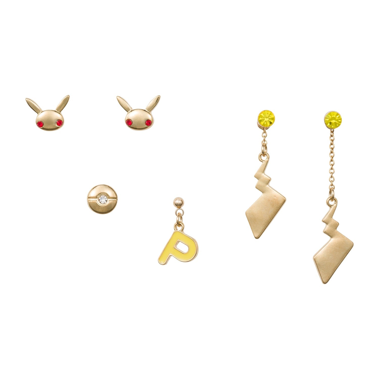 Pikachu earrings set from Japan, 6 pieces, colorful anime design