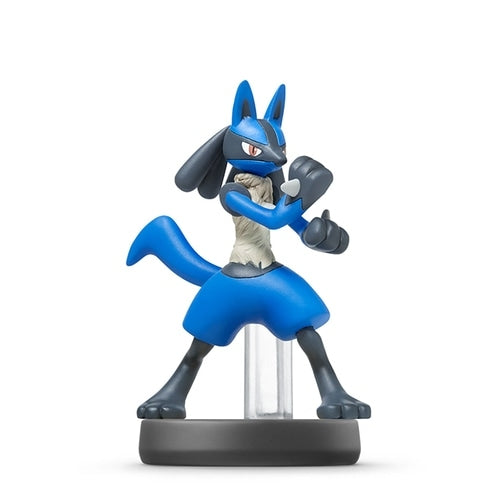 Authentic Japanese amiibo Lucario figure, close-up of face and fists from Japan