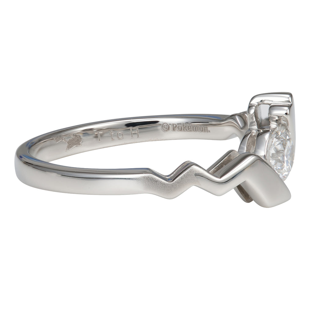 Close-up of Pt950 Pikachu tail engagement ring, shipped from Japan