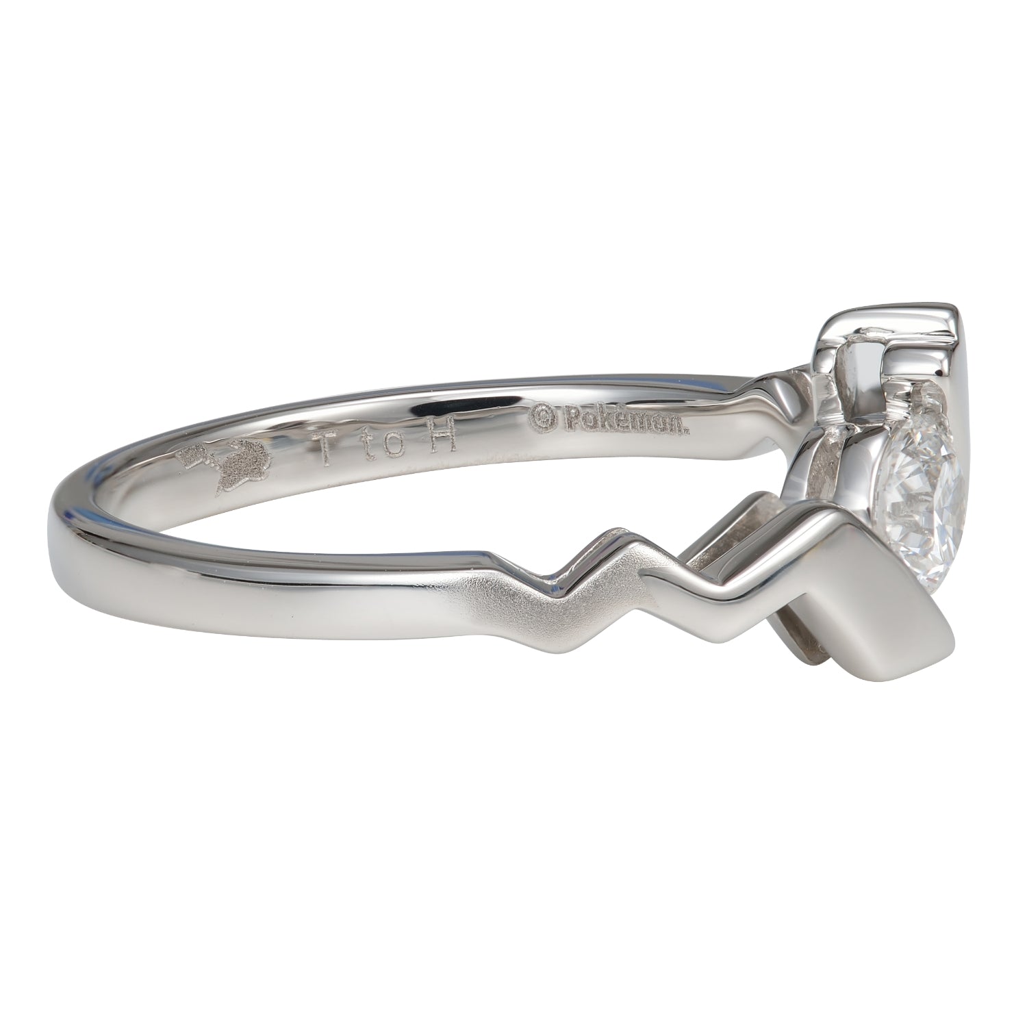 Close-up of Pt950 Pikachu tail engagement ring, shipped from Japan