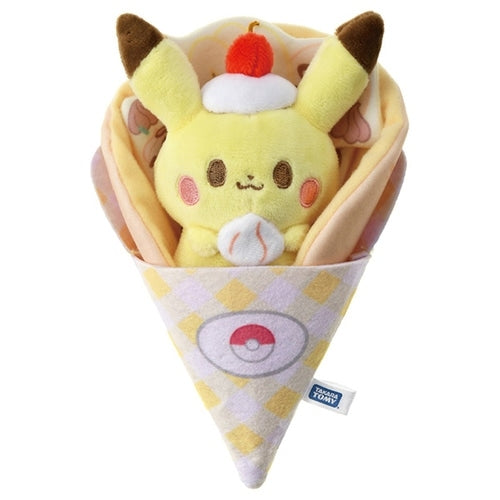 Pokepiece Kurukuru Crepe Plush Pikachu from Japan, cute yellow face and red cheeks