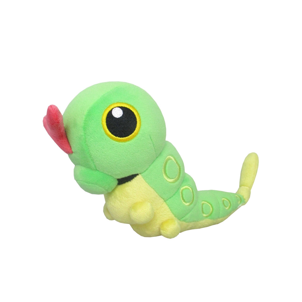 Authentic Pokemon Caterpie stuffed toy with detailed wings and antennae from Japan