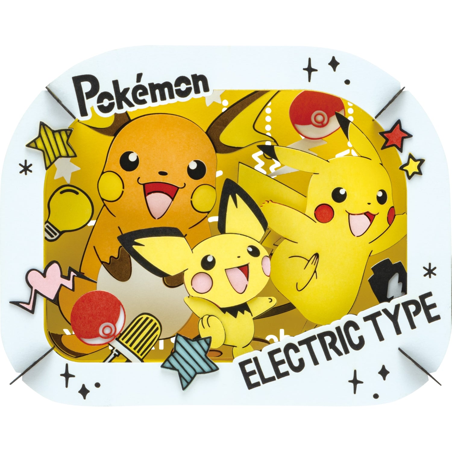 Pokemon Paper Theater Pichu, Pikachu, Raichu from Japan, featuring 3D paper cutout design