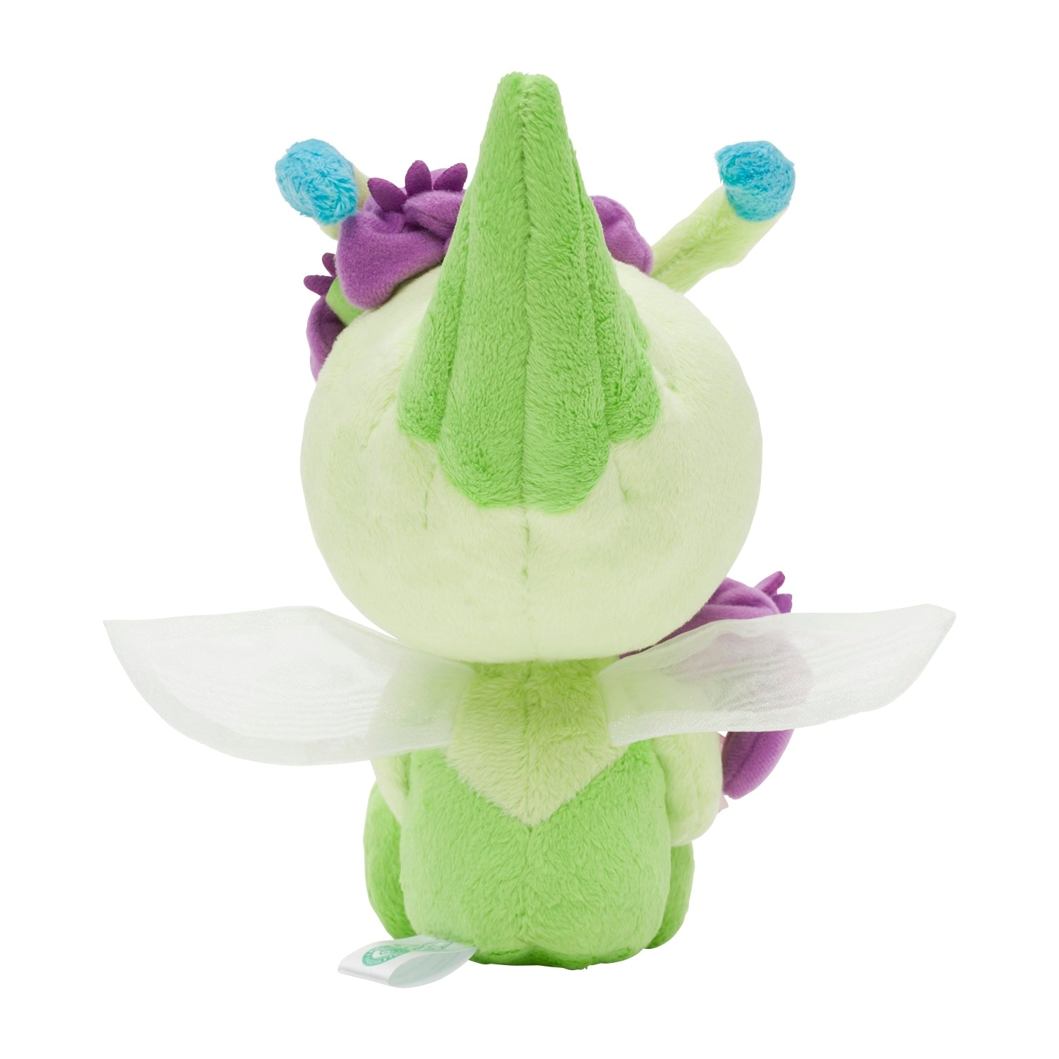 Japanese Plush Celebi, vibrant green and white colors with sparkly eyes