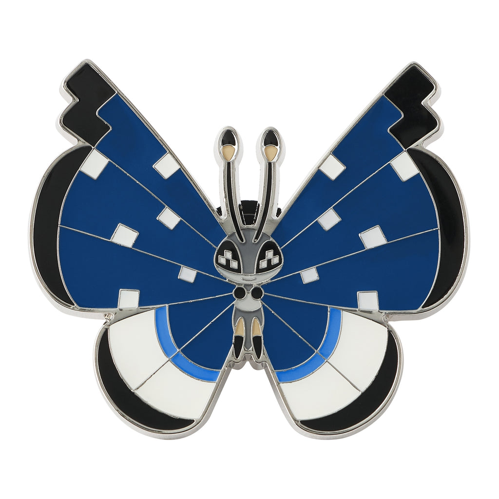 Japanese Vivillon B enamel pin, intricate flying-type details