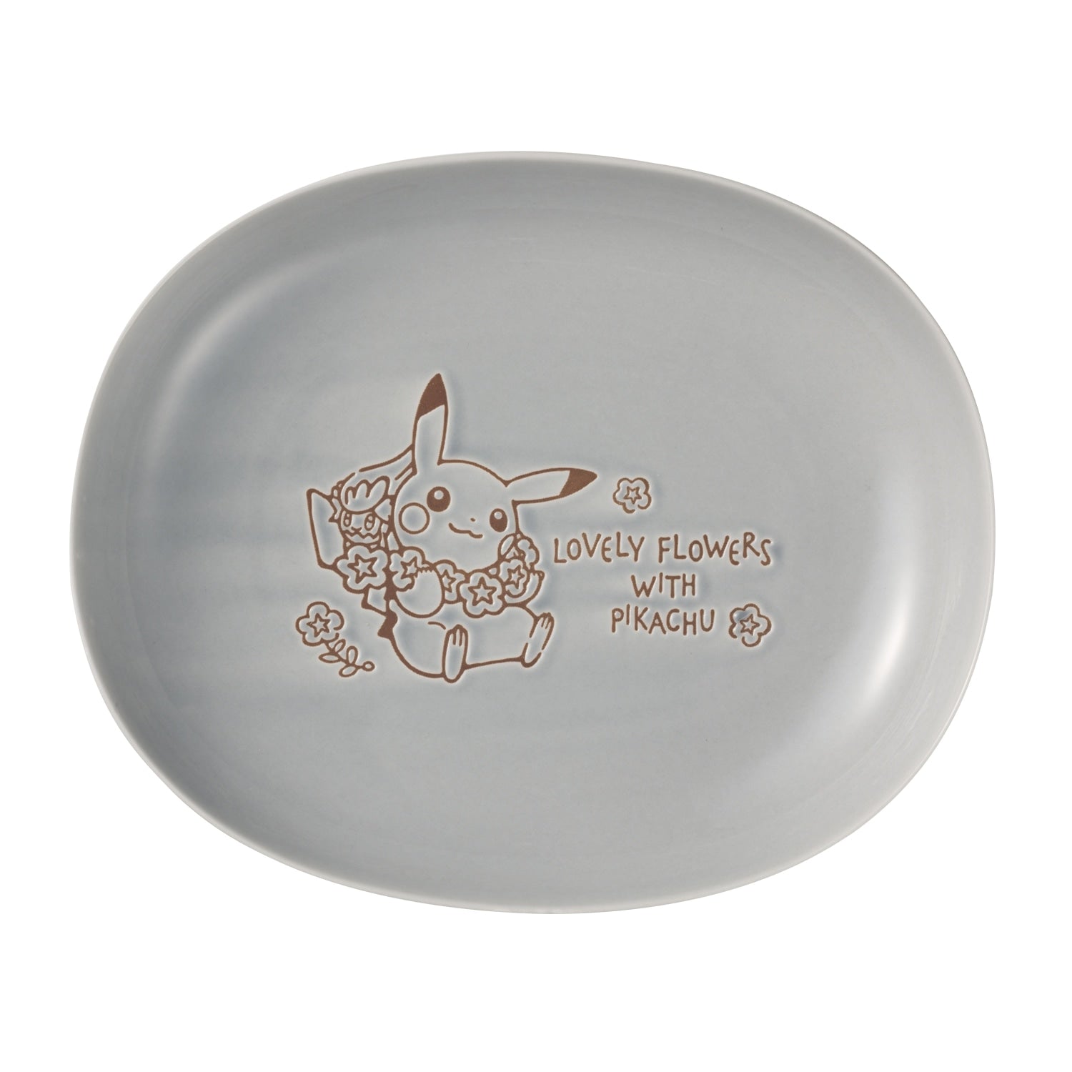 Oval Bowl LOVELY FLOWERS WITH PIKACHU Blue Gray