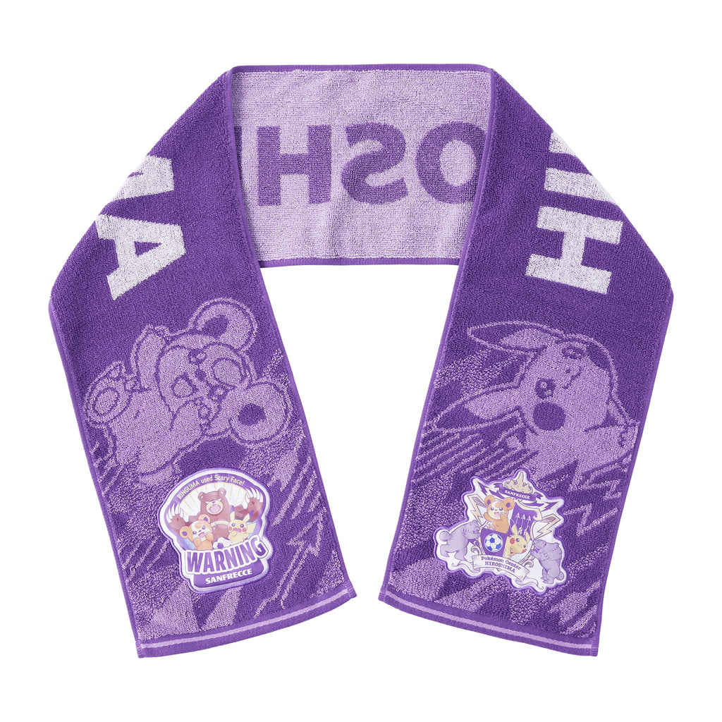 Close-up of Sanfrecce x Pokemon Japan Towel Muffler with detailed design from Japan