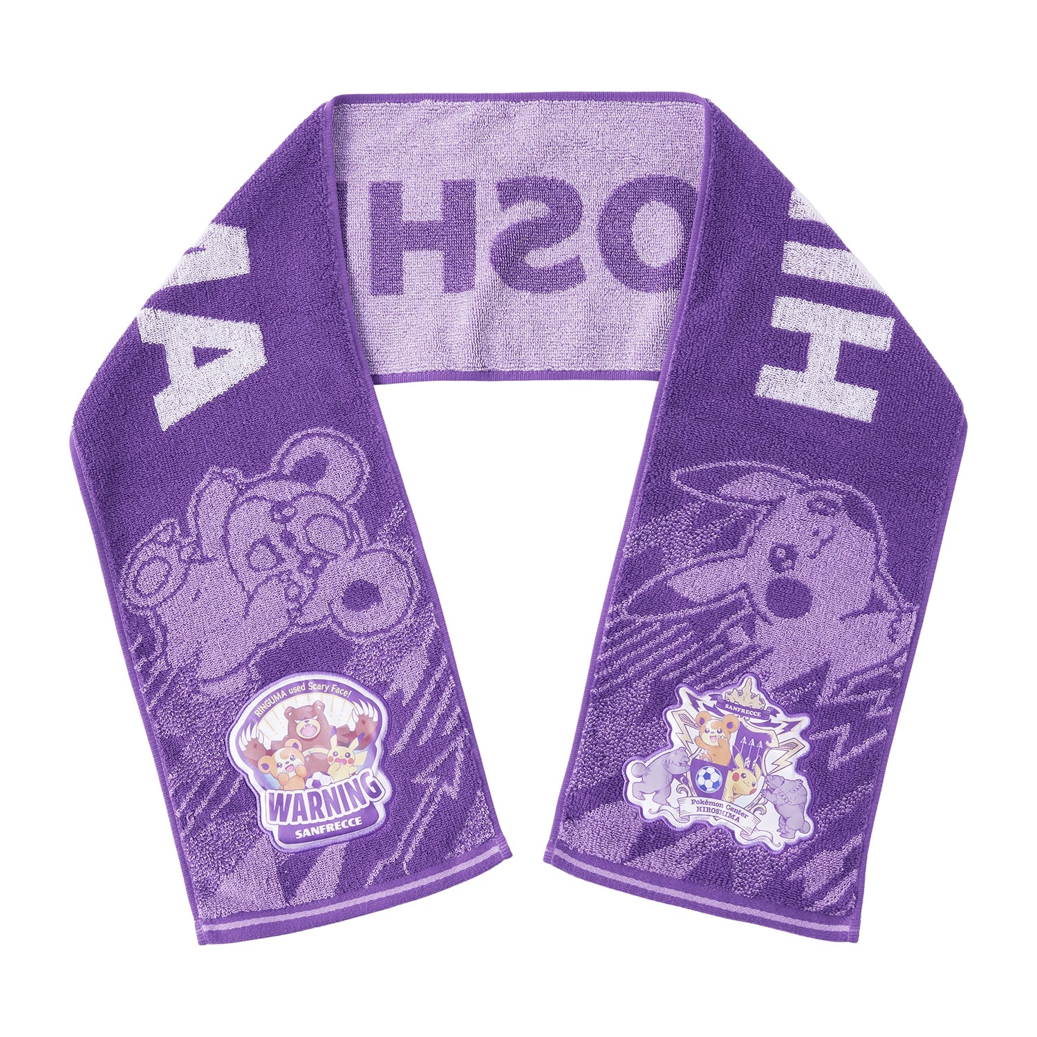 Close-up of Sanfrecce x Pokemon Japan Towel Muffler with detailed design from Japan
