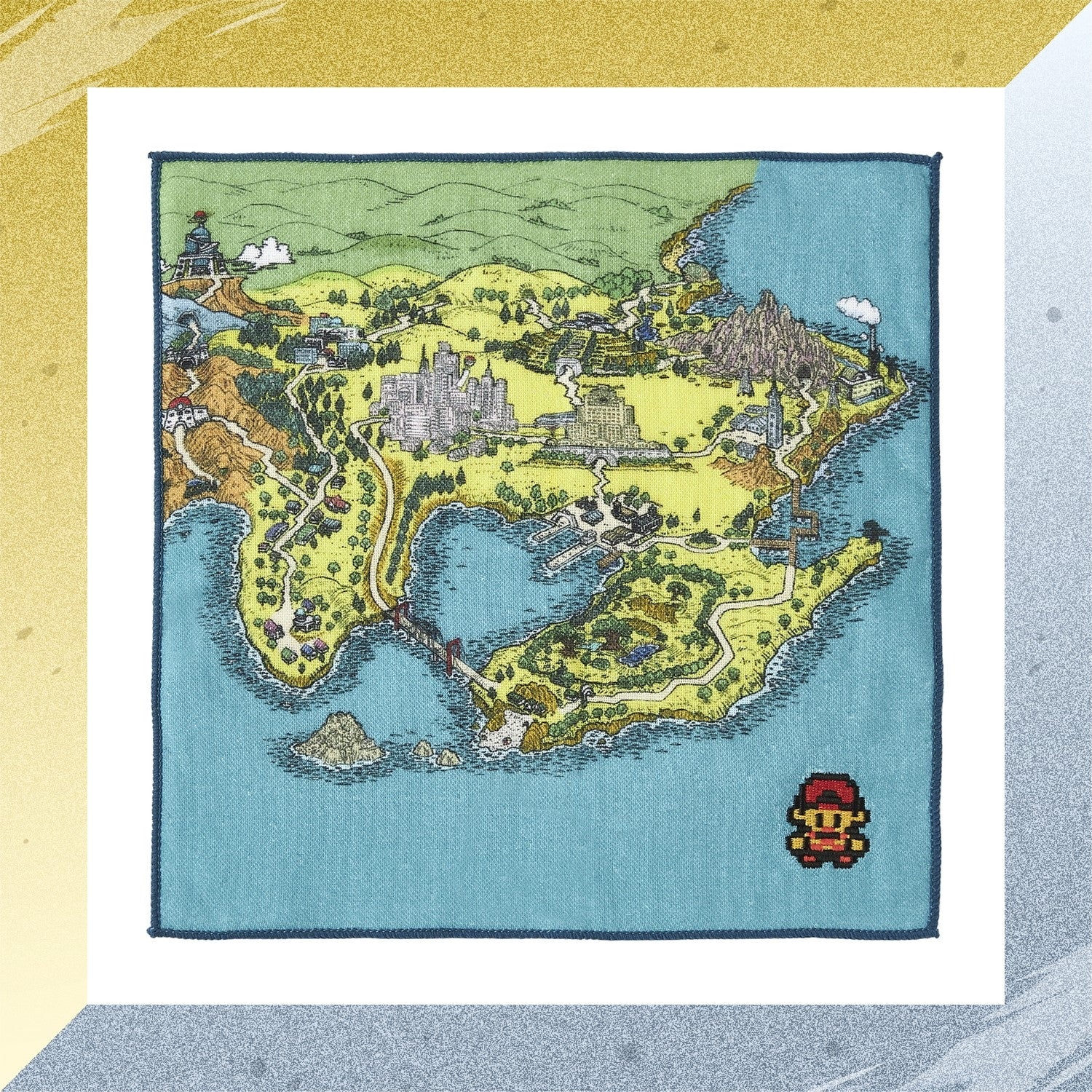 Pokemon hand towel with map design from Japan, featuring vibrant colors