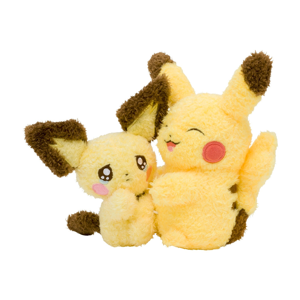 Nakibeso Pichu & Pikachu plushie, detailed stitching from Japanese manufacturer