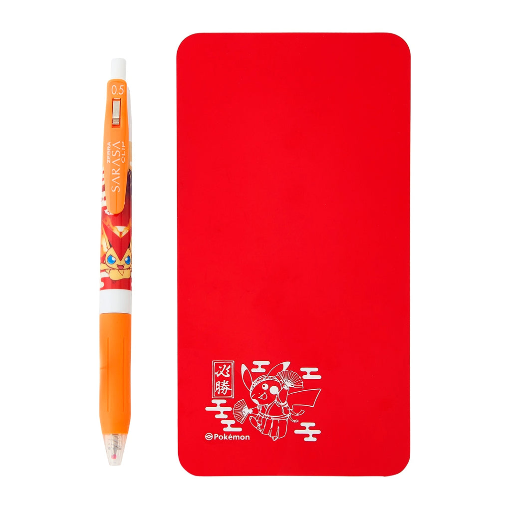 SARASA & check sheet set with Victini & Ouen Pikachu, featuring colorful characters from Japan