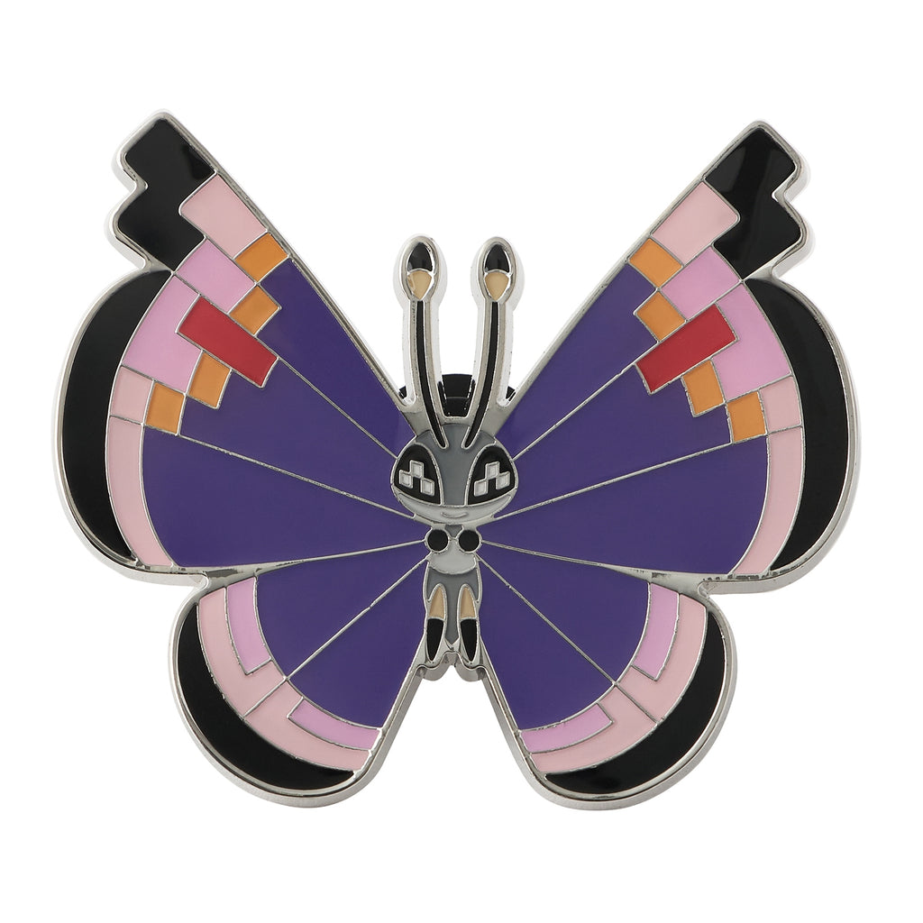 Japanese collectible Vivillon pin from Pokemon Center Japan, with vibrant colors and Bug/Flying-type design