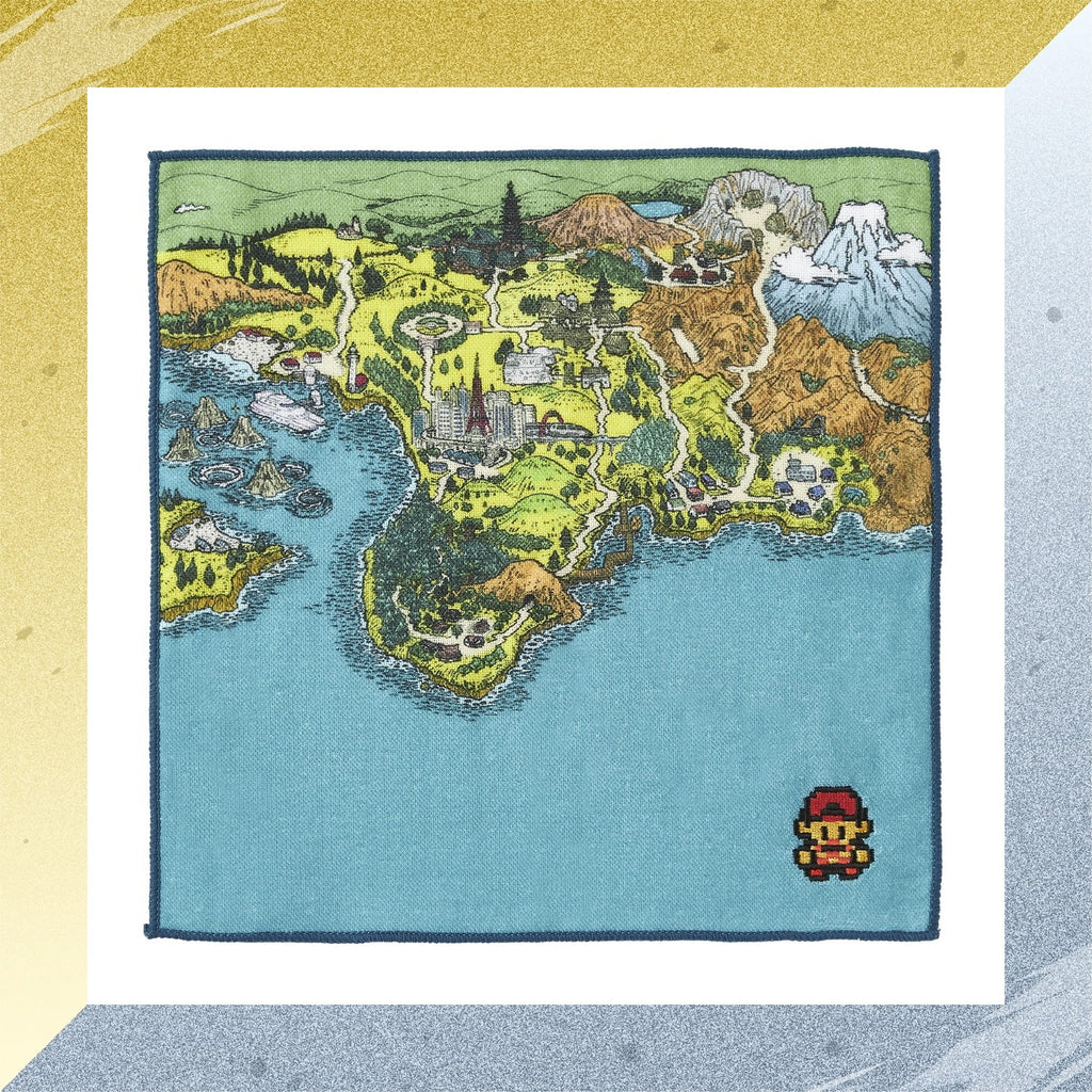 Pokemon Hand Towel Johto Region Map with vibrant colors from Japan