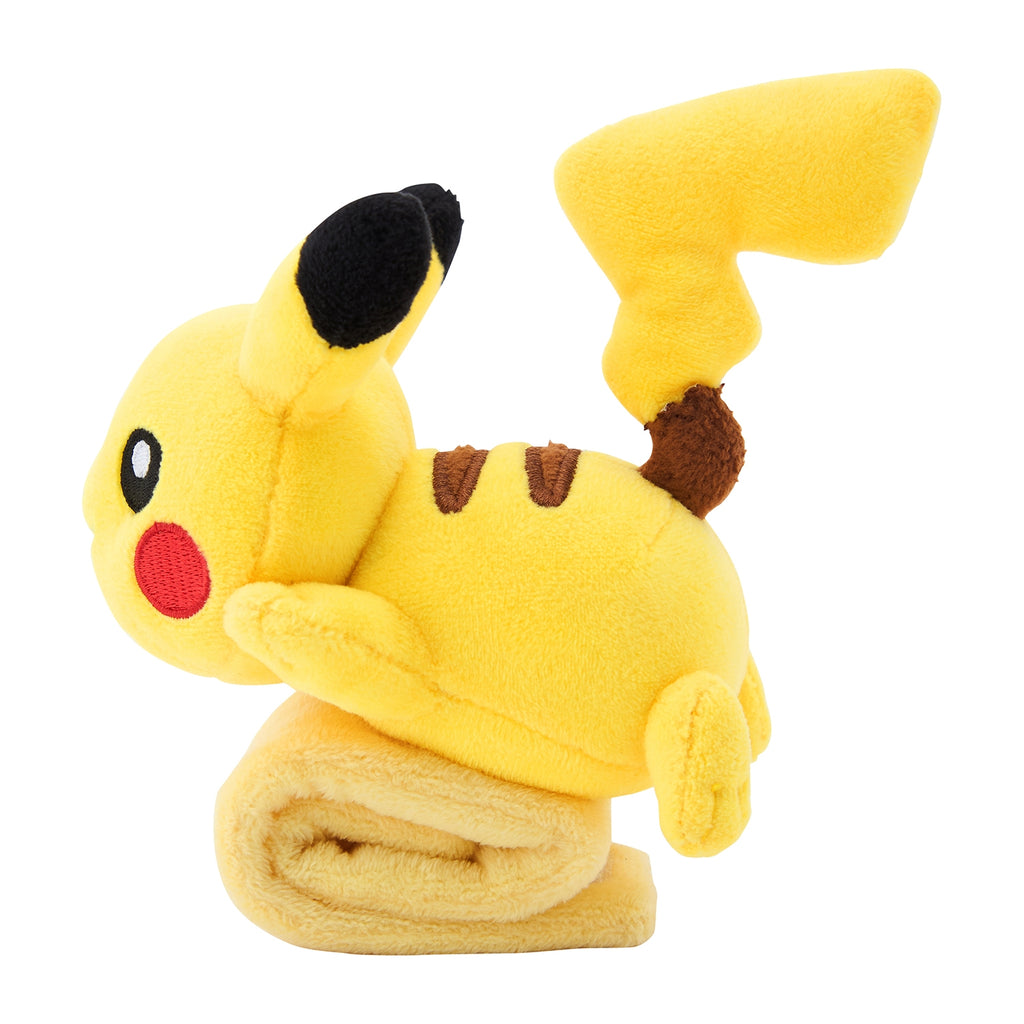 Pikachu plushie sitting down with electric powers, authentic Japanese product