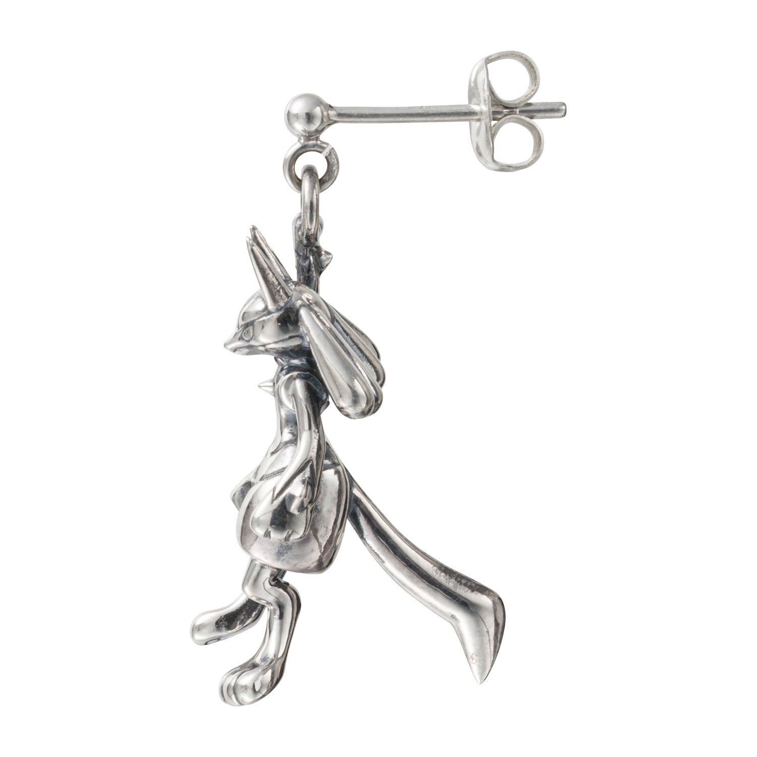Close-up of Lucario earrings, showcasing detailed anime character from Japan