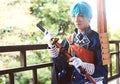 Daisuke Hirose (first stage, one swing) / Horizontal, upper body, costume blue, right side, left side, Character Tomoshot / Stage "Tsurugi Ranmai" Personal Set Bromide