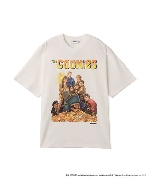 atmos x THE GOONIES T-shirt, white with logo, from Japan